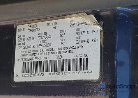 1998 Dodge Ram 1500 St from USA, damaged, VIN 3B7HC13Y4WG172148